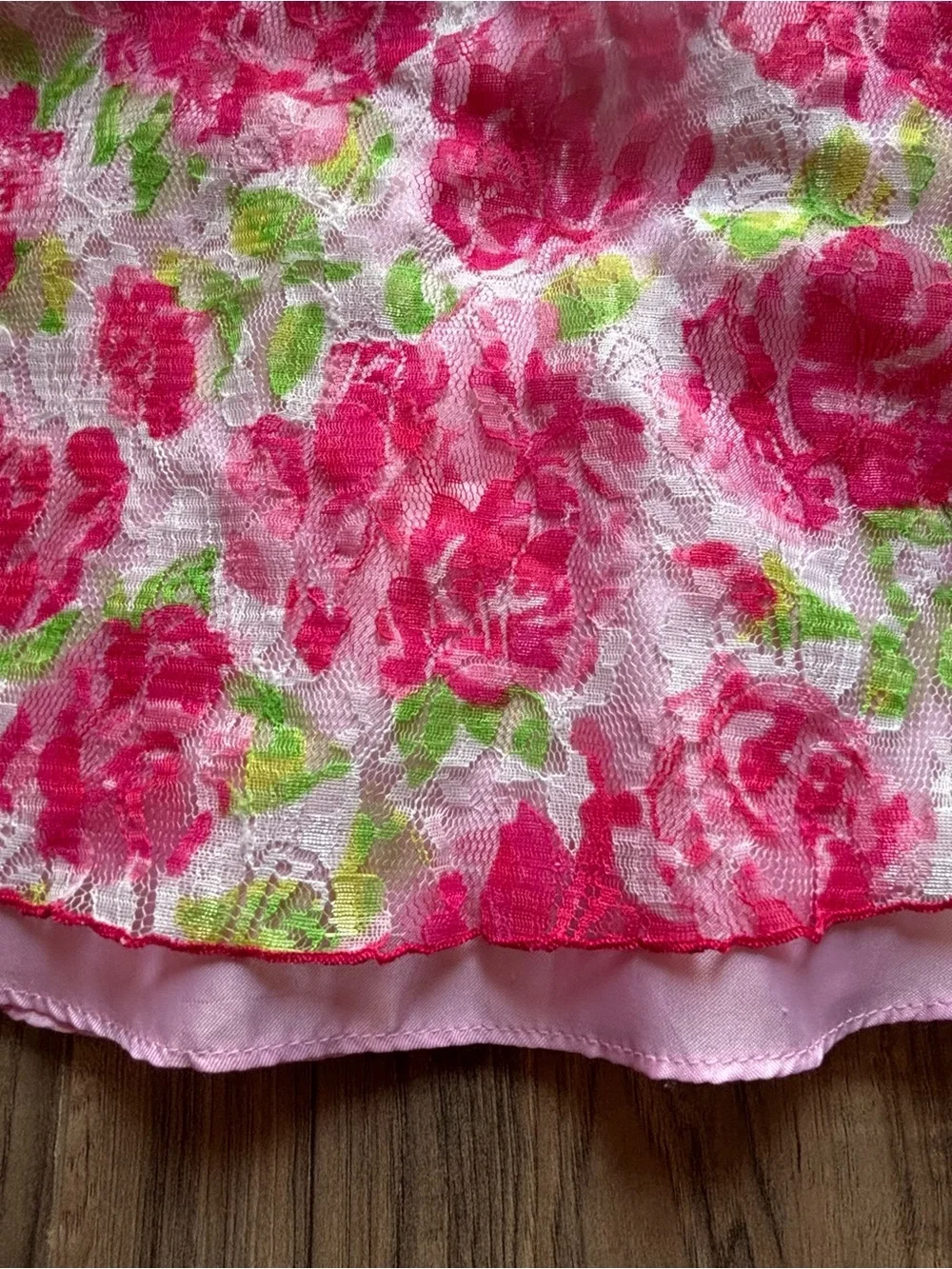 Youngland pink floral dress with red tie, rose and tulle layered skirt Kids 6y